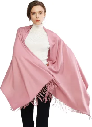 Women's Solid Color Scarf Shawl Wool Feel Scarves Fashion Soft Winter Warm Large Scarf with Tassel (F, One Size)