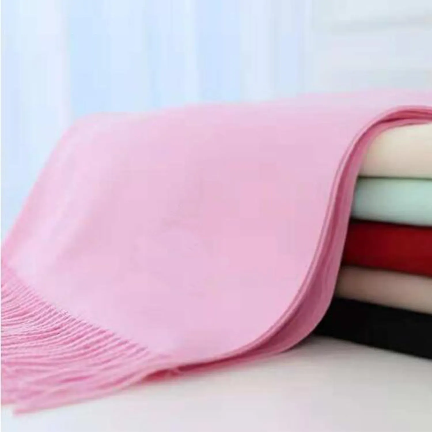 Women's Solid Color Scarf Shawl Wool Feel Scarves Fashion Soft Winter Warm Large Scarf with Tassel (F, One Size)
