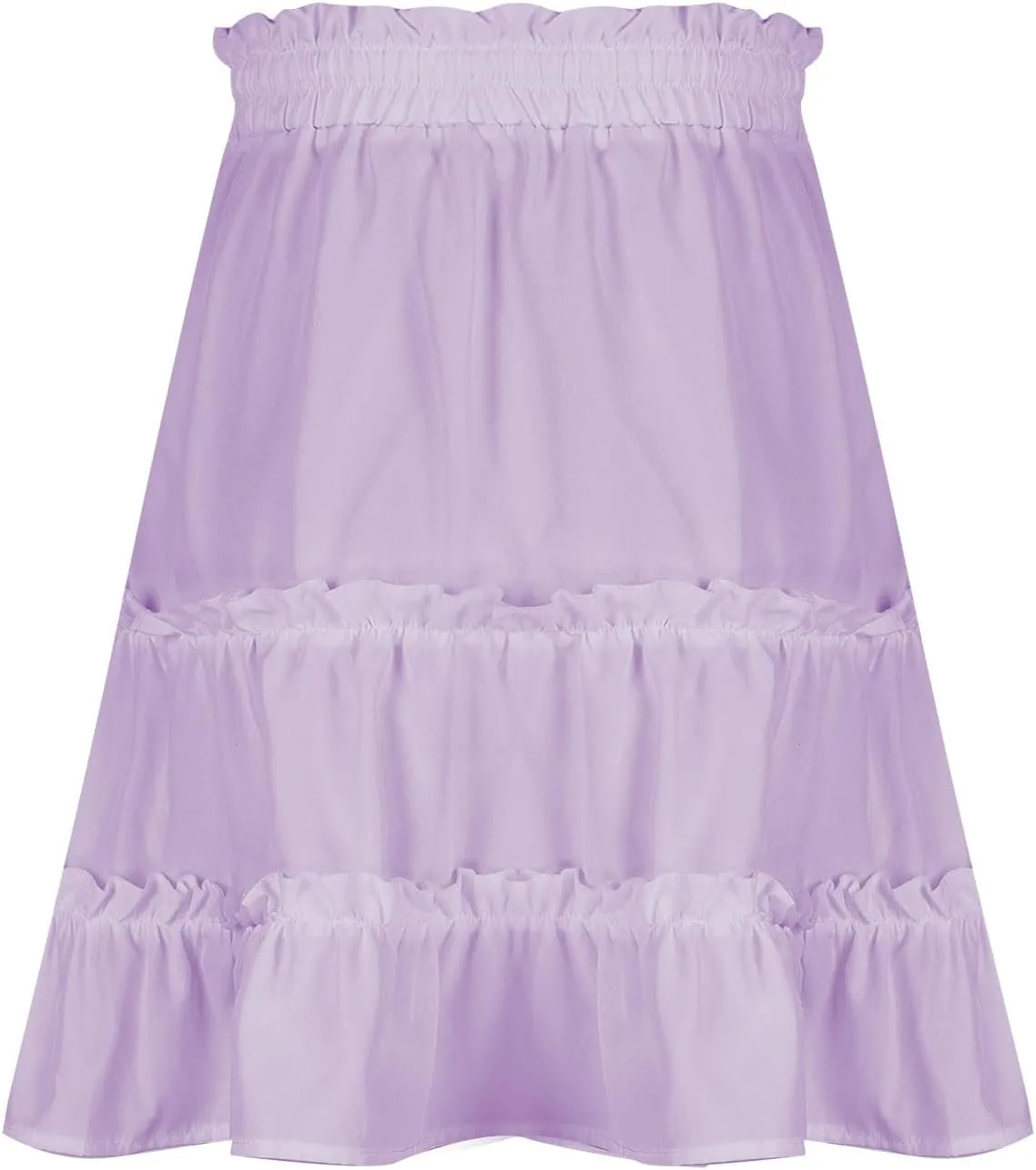 Women's Summer Boho A-line Mini Skirt Elastic Waist Drawstring Tiered Skirts Pleated Ruffle Hem Flowy Short Skirt
