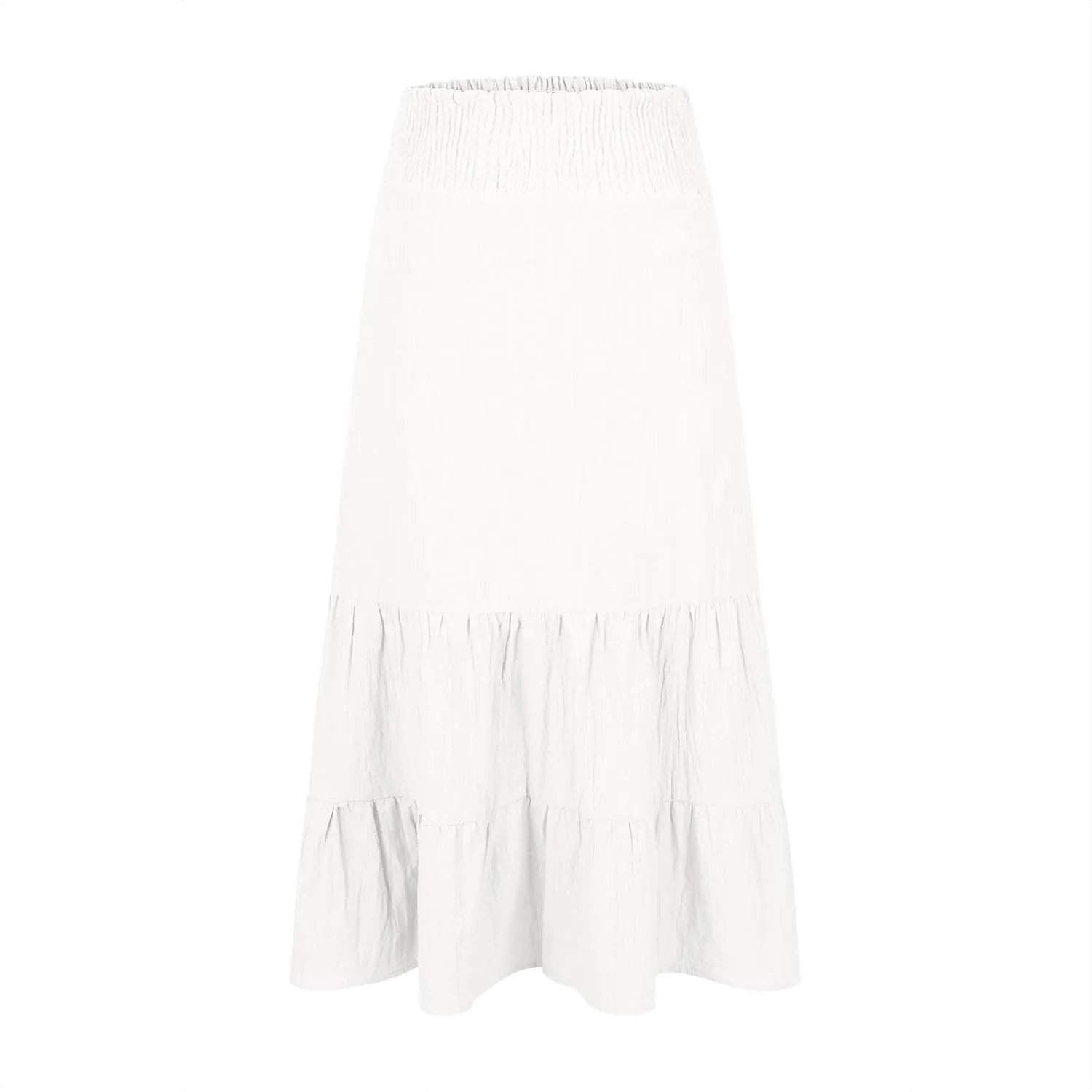 Women's Summer Comfy Tiered Skirts Elastic High Waisted A-Line Skirts Casual Beach Vacation Flowy Long Skirts