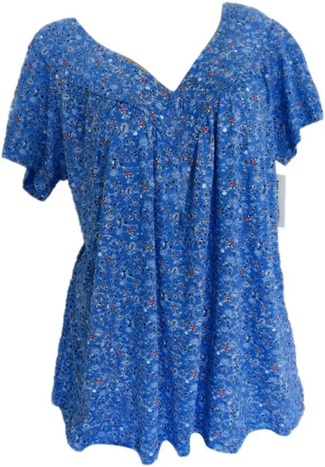 Womens Summer Tops Short Sleeve Floral Shirts Casual Boho V Neck Tshirts Hide Belly Fat Vacation Tunic Dressy Blouses