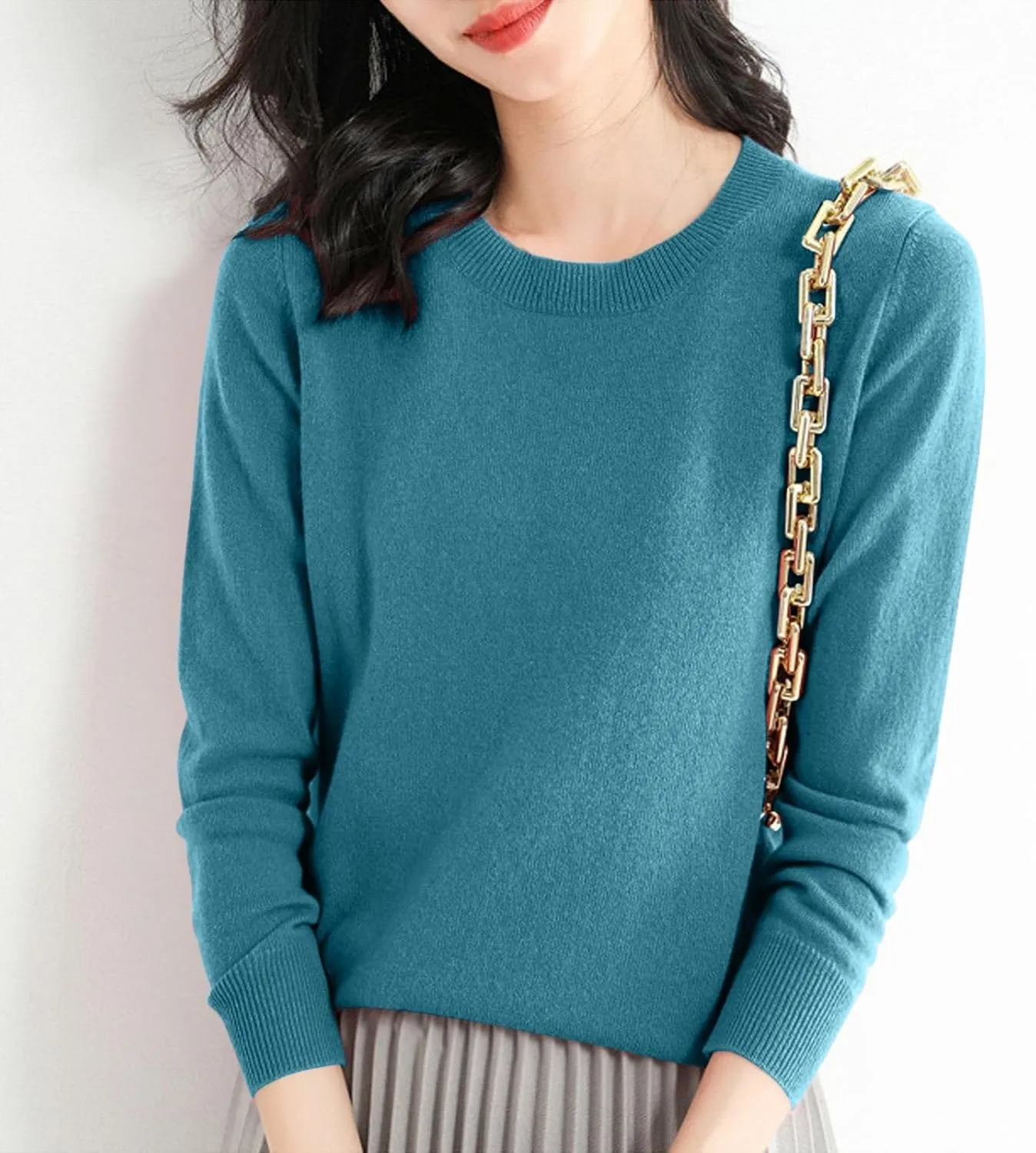 Womens Sweaters Casual Long Sleeve Crewneck Lightweight Knit Pullover Fall Fashion Solid Color Blouse Tops 2024