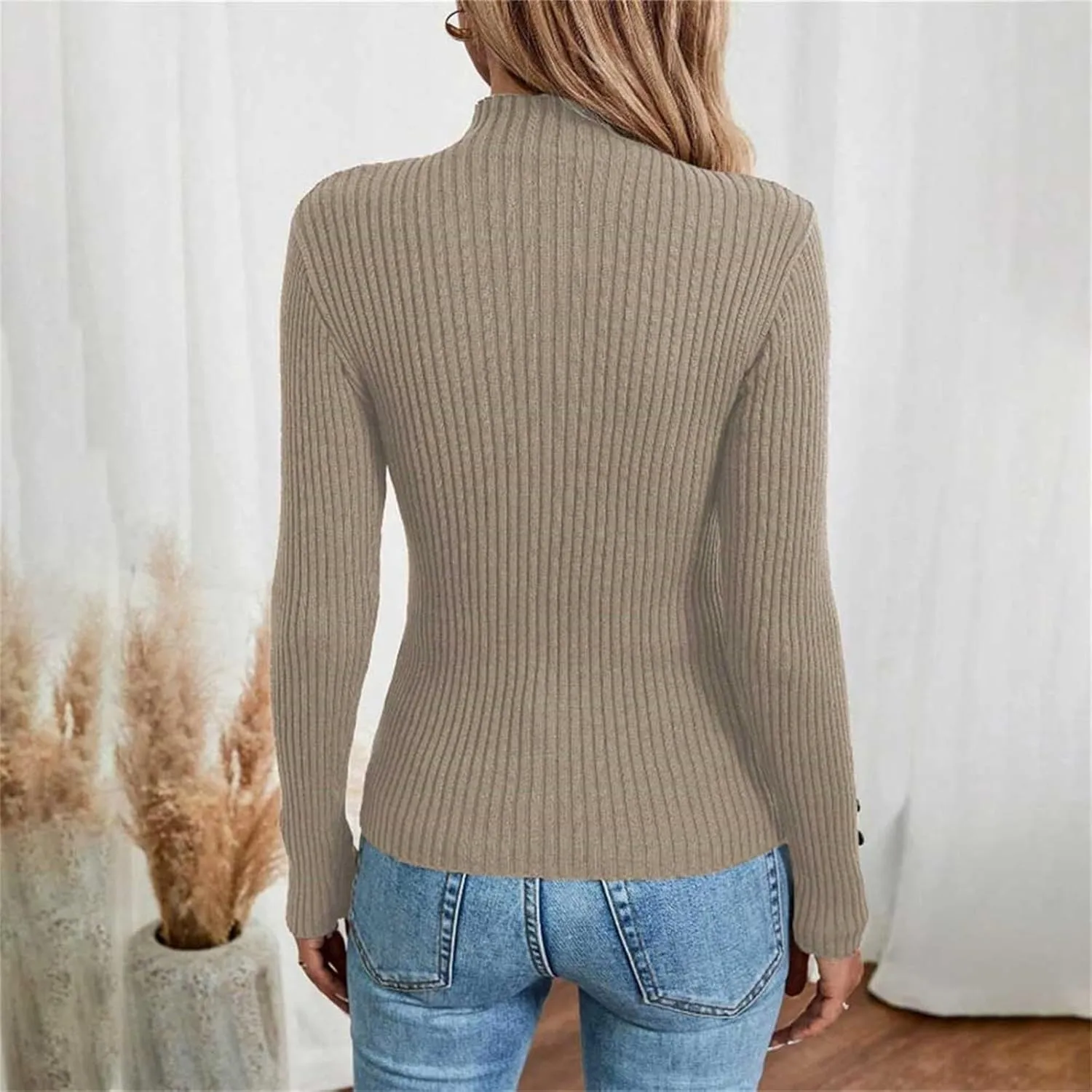 Womens Sweaters Trendy Casual Turtleneck Long Sleeve Shirts Warm Soft Slim Knit Sweater