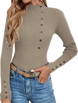 Womens Sweaters Trendy Casual Turtleneck Long Sleeve Shirts Warm Soft Slim Knit Sweater