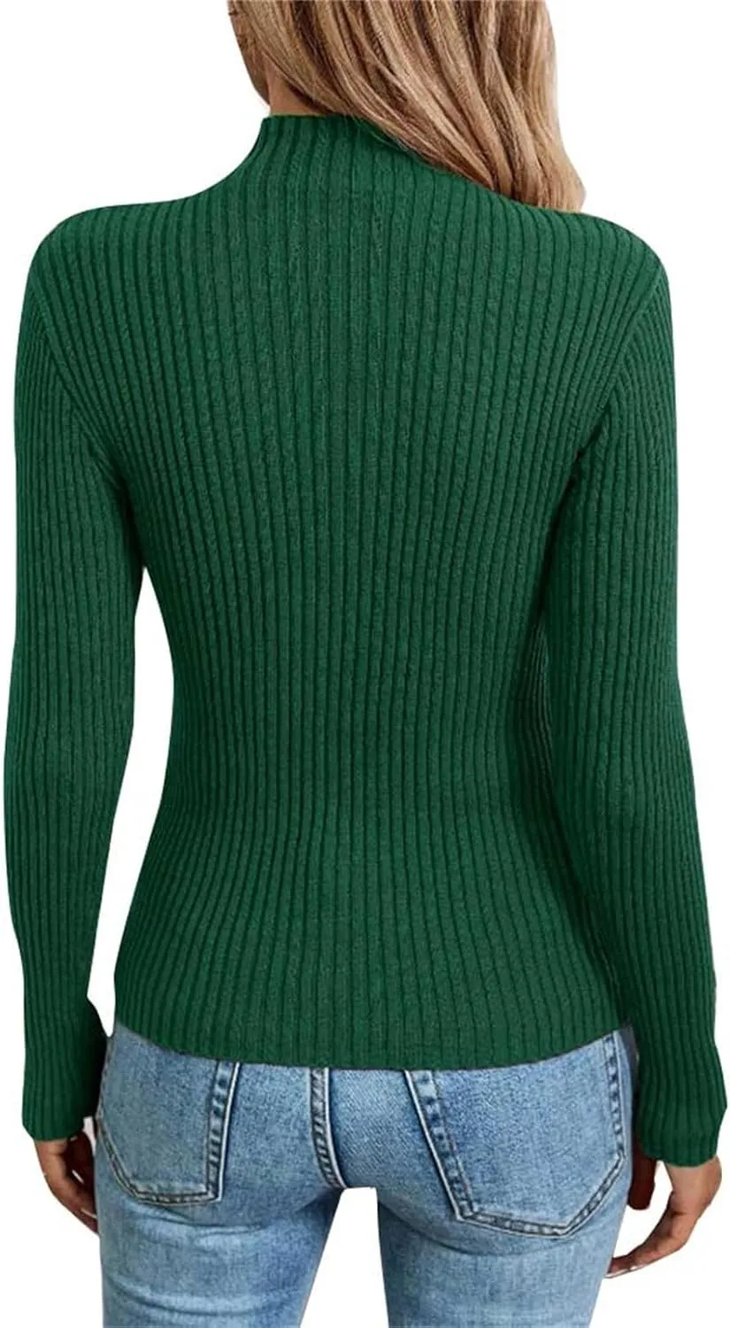 Womens Sweaters Trendy Casual Turtleneck Long Sleeve Shirts Warm Soft Slim Knit Sweater