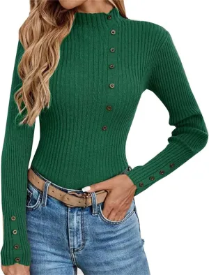 Womens Sweaters Trendy Casual Turtleneck Long Sleeve Shirts Warm Soft Slim Knit Sweater