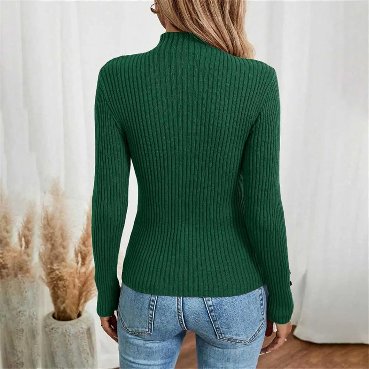 Womens Sweaters Trendy Casual Turtleneck Long Sleeve Shirts Warm Soft Slim Knit Sweater