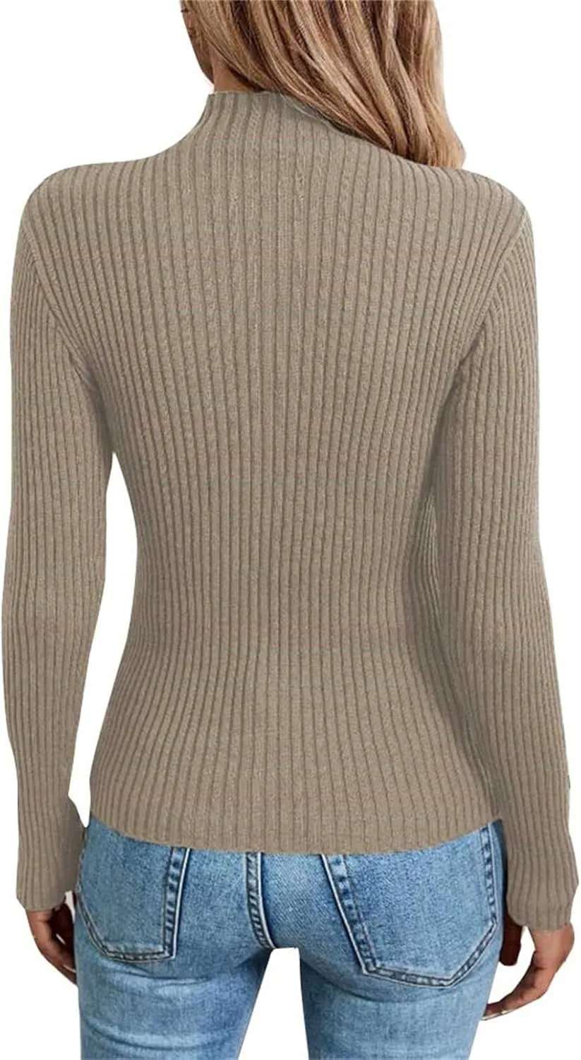 Womens Sweaters Trendy Casual Turtleneck Long Sleeve Shirts Warm Soft Slim Knit Sweater