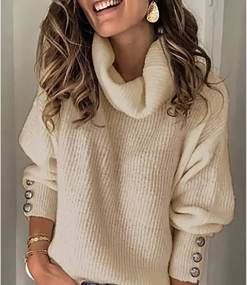 Women's Turtleneck Chunky Pullover Oversized Sweaters Cowl Neck Long Sleeve Winter Slouchy Loose Knit Sweaters