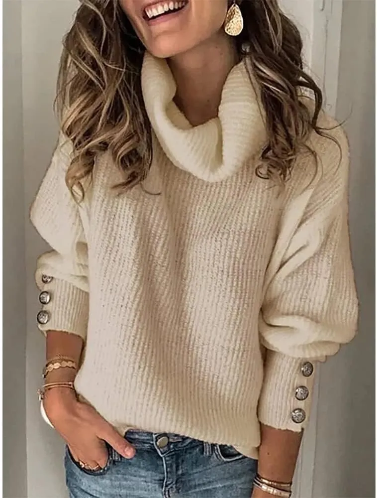 Women's Turtleneck Chunky Pullover Oversized Sweaters Cowl Neck Long Sleeve Winter Slouchy Loose Knit Sweaters