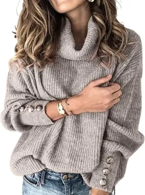 Women's Turtleneck Chunky Pullover Oversized Sweaters Cowl Neck Long Sleeve Winter Slouchy Loose Knit Sweaters