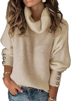 Women's Turtleneck Chunky Pullover Oversized Sweaters Cowl Neck Long Sleeve Winter Slouchy Loose Knit Sweaters