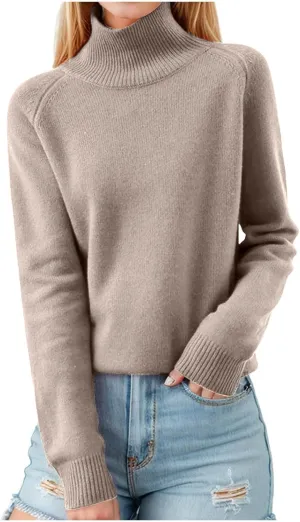 Womens Turtleneck Long Sleeve Knit Sweater Casual Loose Fit Tops Basic Pullover Jumper Tops 2024 Fall Winter