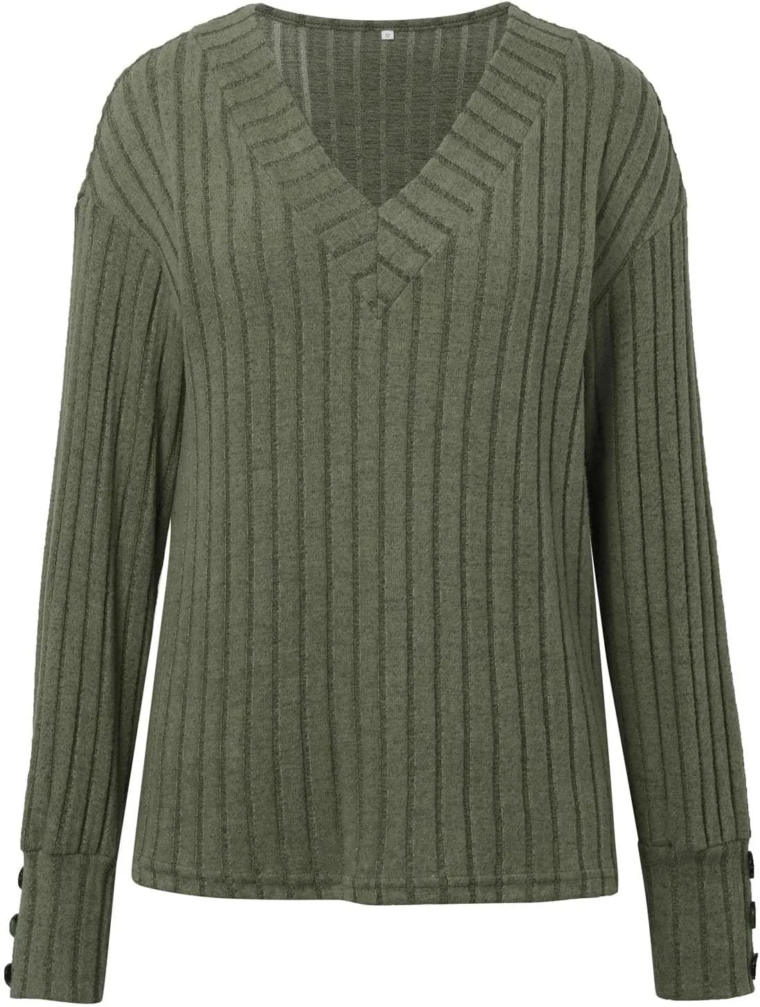 Womens V Neck Knit Sweater Casual Soft Long Sleeve Shirts Decorative Buttons Knitted Pullover Tunic Tops