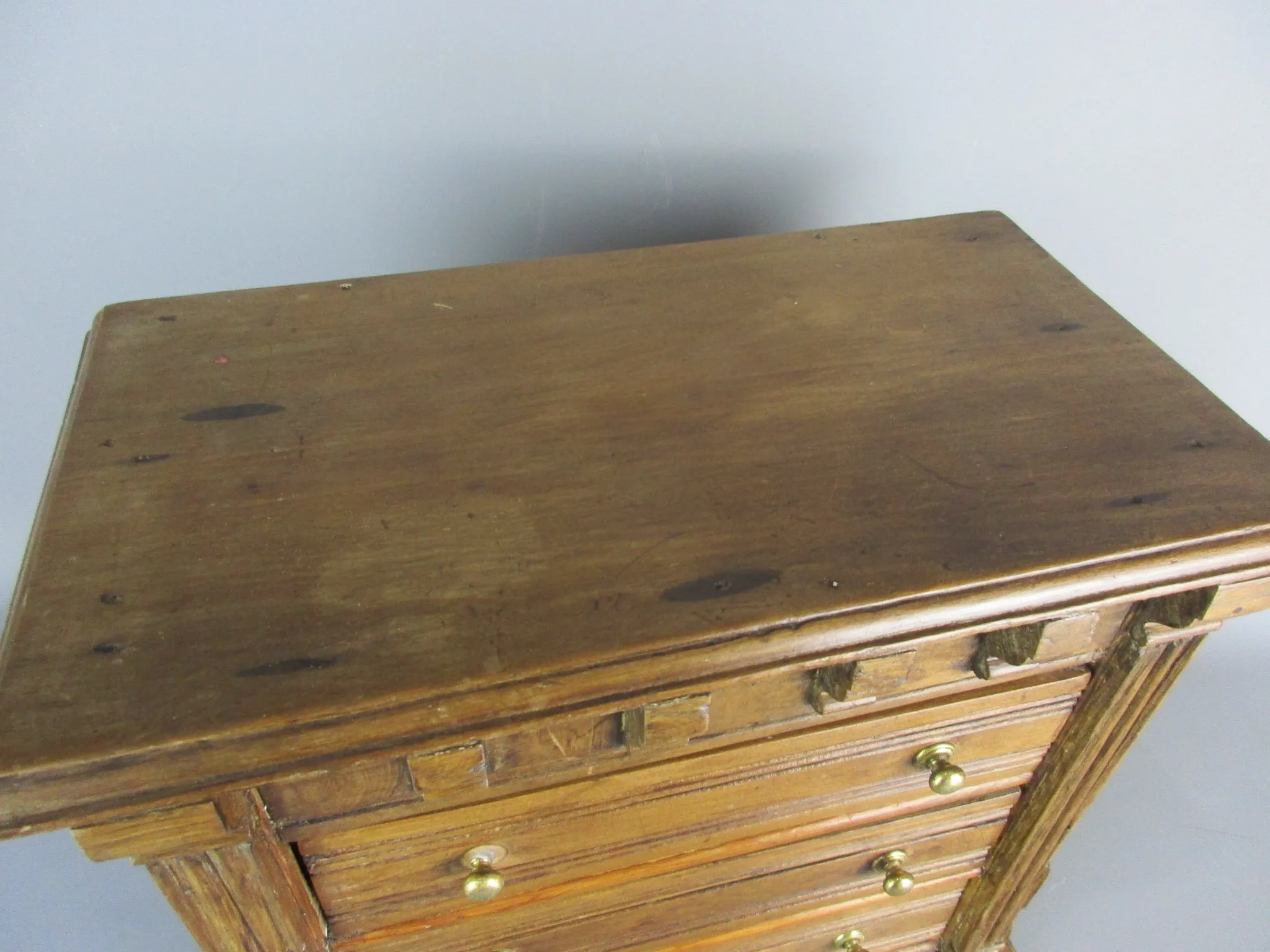 Wooden Hand Made Table Top Chest Of Drawers Antique Circa 19th Century