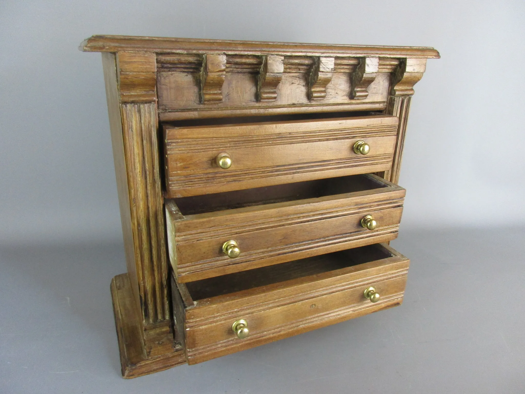 Wooden Hand Made Table Top Chest Of Drawers Antique Circa 19th Century