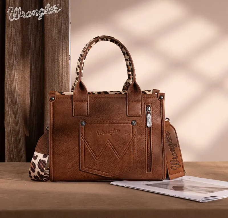 Wrangler Leopard Print Concealed Carry Tote/Crossbody - Brown
