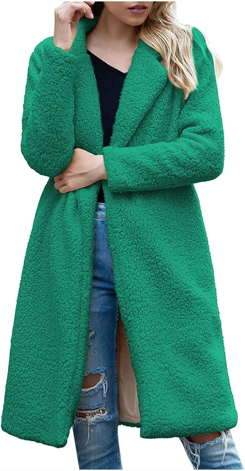 XUNRYAN Womens Fuzzy Sherpa Fleece Jackets Faux-Fur Coat Winter Warm Trench Coat Long Parka Anorak Outerwear Fashion Overcoat