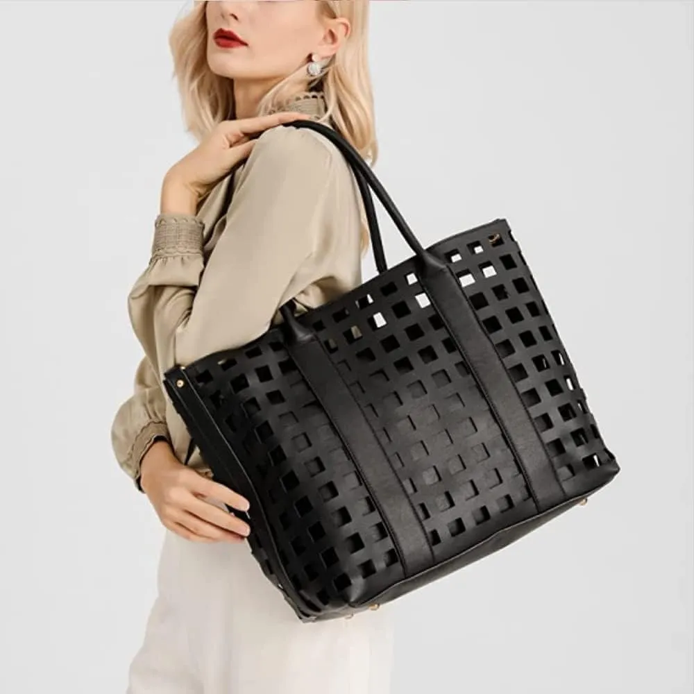 ZiMing 2 Pcs Handbags for Women Tote Bags Purses Set Faux Leather Satchel Hollowed Out Bag Large Capacity Shoulder Bag