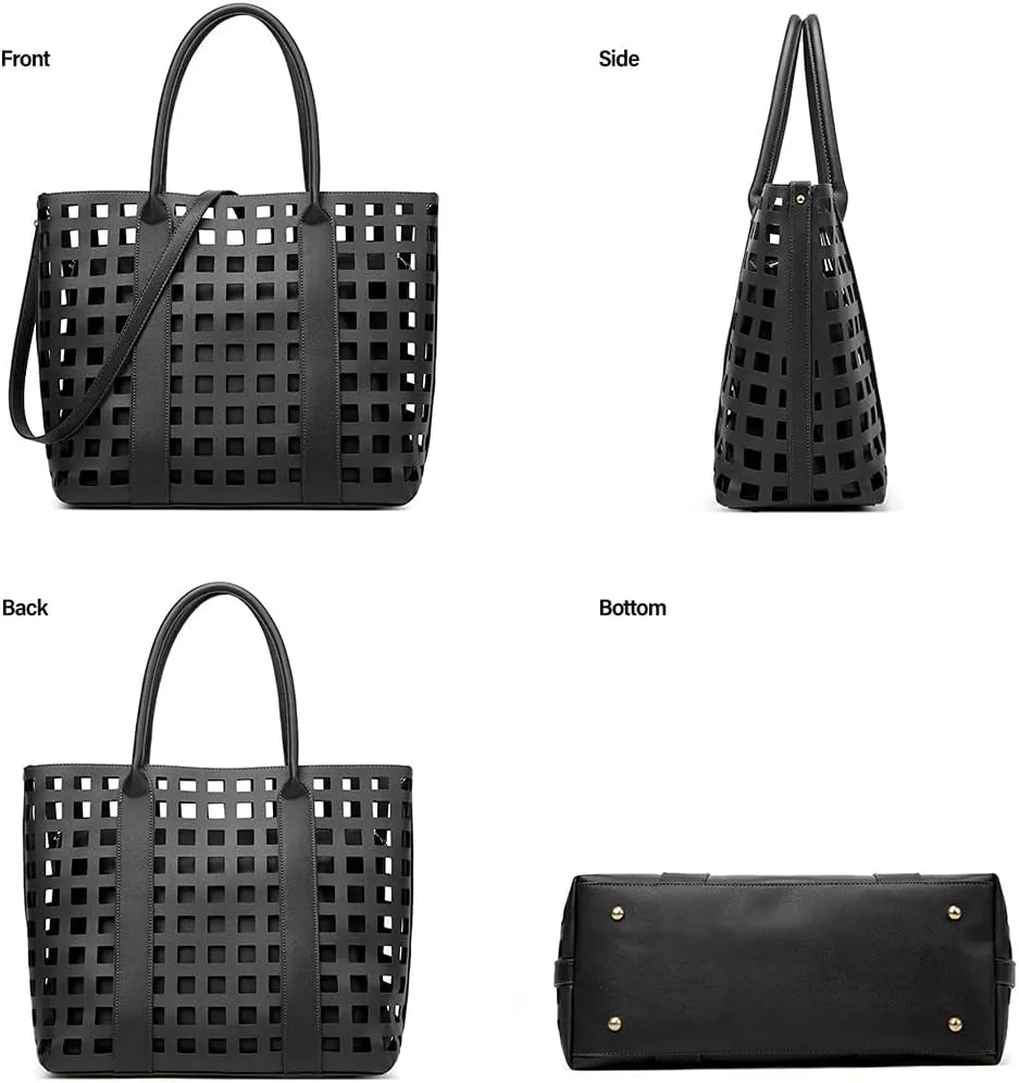 ZiMing 2 Pcs Handbags for Women Tote Bags Purses Set Faux Leather Satchel Hollowed Out Bag Large Capacity Shoulder Bag