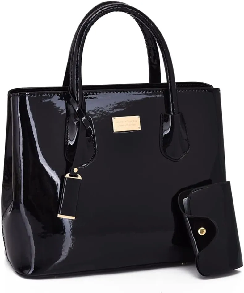 ZiMing Womens Handbags 2Pcs Glossy Patent Leather Tote Bag Top Handle Handbag Satchel Purse Shoulder Crossbody Bag Card Hold